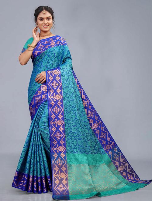 turquoise jacquard banarasi saree - 19335123 - Very Small Image - 1