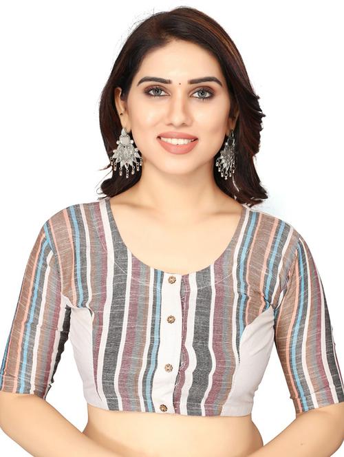 round neck striped regular blouse - 19335148 - Very Small Image - 1