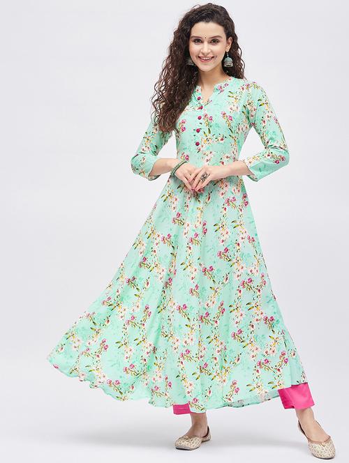 printed rayon flared kurta - 19335358 - Very Small Image - 1