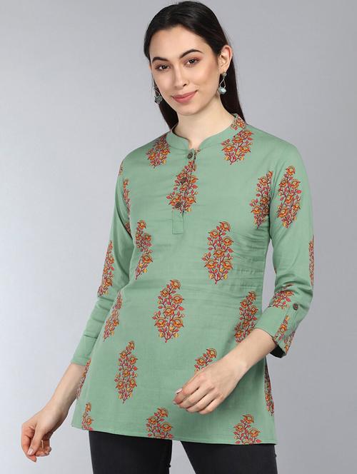 mandarin neck printed regular top - 19336210 - Very Small Image - 1