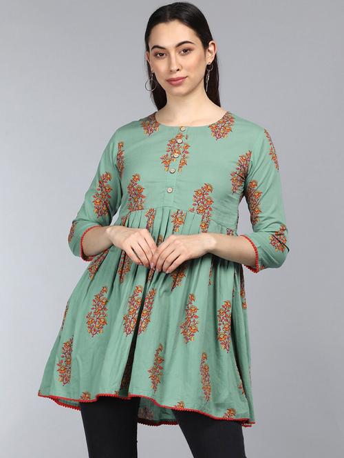 round neck printed a-line tunic - 19336216 - Very Small Image - 1