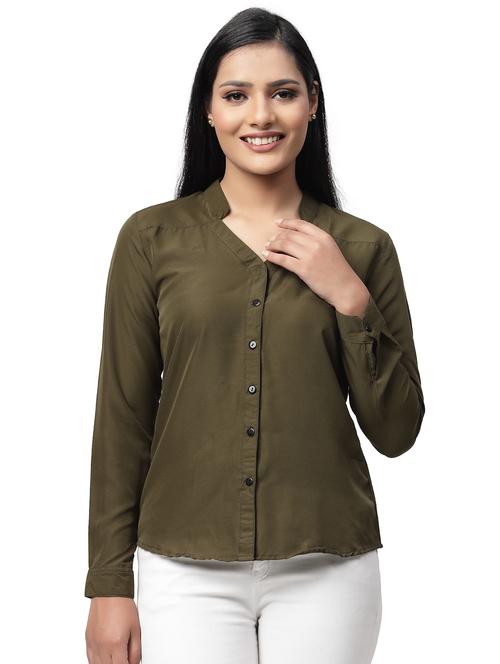 olive green solid shirt - 19336991 - Very Small Image - 1