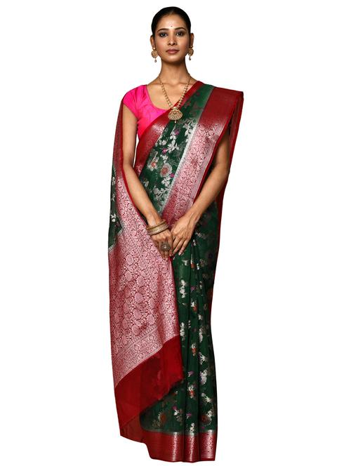 dark green art silk banarasi saree - 19337170 - Very Small Image - 1