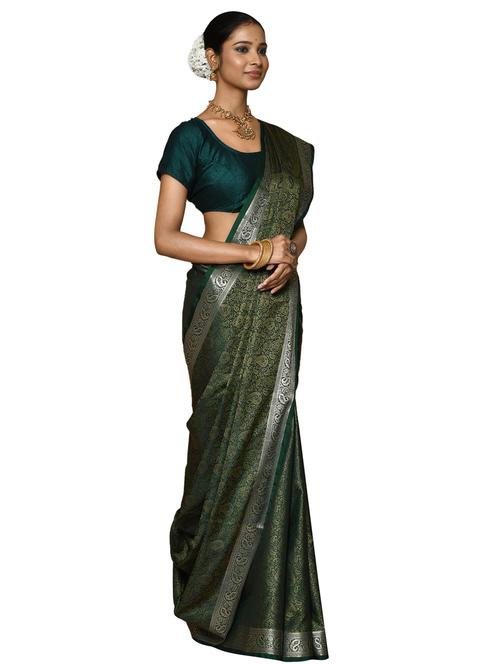 dark green silk handloom saree with blouse - 19337180 - Very Small Image - 1