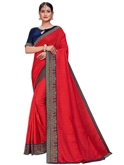 lace detailed solid bordered saree with blouse - 19337216 - Very Small Image - 1