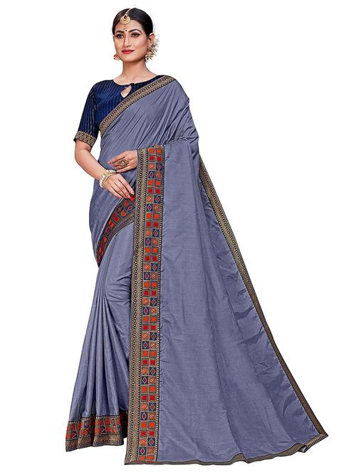 lace detailed solid bordered saree - 19337217 - Very Small Image - 1