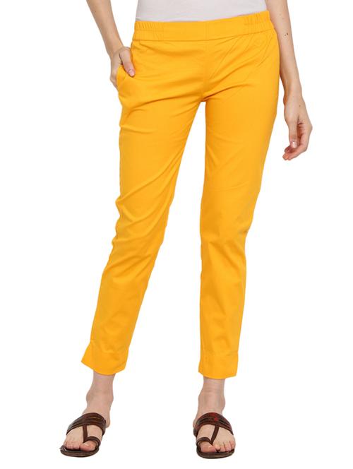 yellow cotton straight tapered pant - 19338712 - Very Small Image - 1