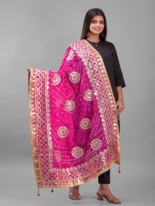 pink bandhani gota patti dupatta - 19341929 - Very Small Image - 1