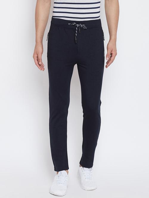 dark blue cotton blend ankle length track pant - 19342782 - Very Small Image - 1