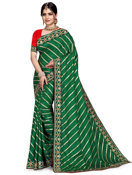 green self design bordered saree with blouse - 19344800 - Very Small Image - 1