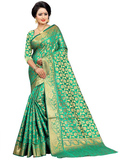 green self design banarasi saree with blouse - 19344871 - Very Small Image - 1