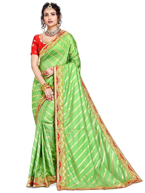 green bordered leheriya saree with blouse - 19344880 - Very Small Image - 1