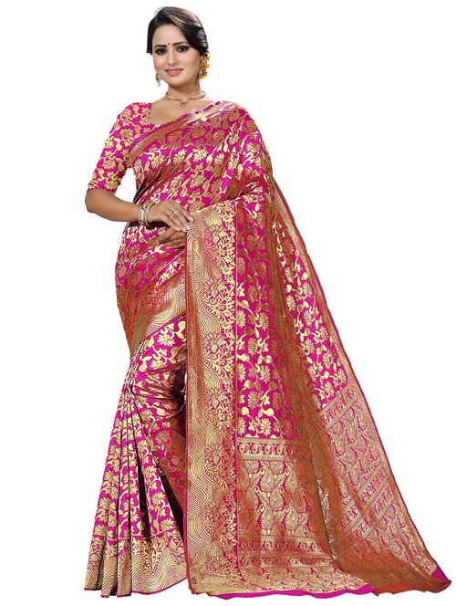 self design banarasi saree with blouse - 19344922 - Very Small Image - 1