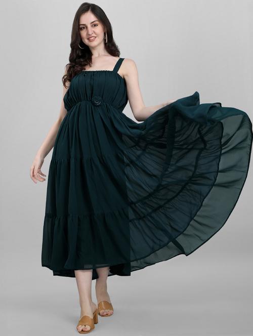 green solid layered dress - 19345116 - Very Small Image - 1