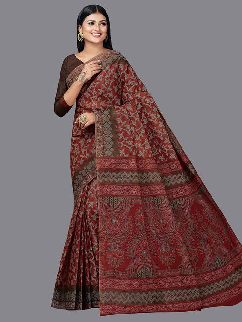 multi colored cotton printed saree with blouse - 19345311 - Very Small Image - 1
