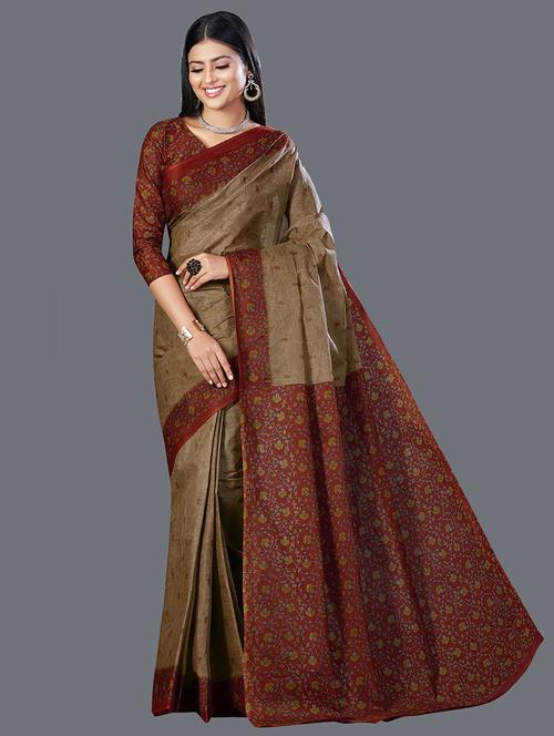 women's floral brown colored saree - 19345318 - Very Small Image - 1