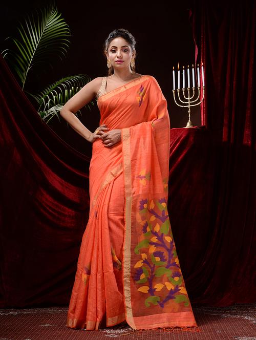 peach self design saree with blouse - 19345462 - Very Small Image - 1