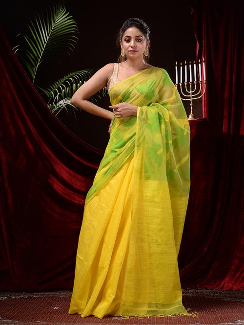 yellow self design saree with blouse - 19345465 - Very Small Image - 1