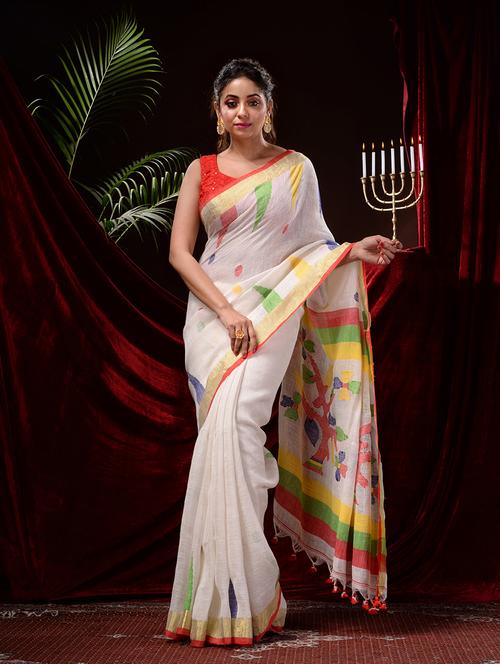 white self design saree with blouse - 19345509 - Very Small Image - 1