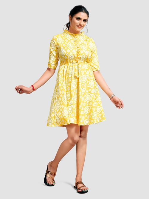 yellow printed drop waist dress - 19345665 - Very Small Image - 1
