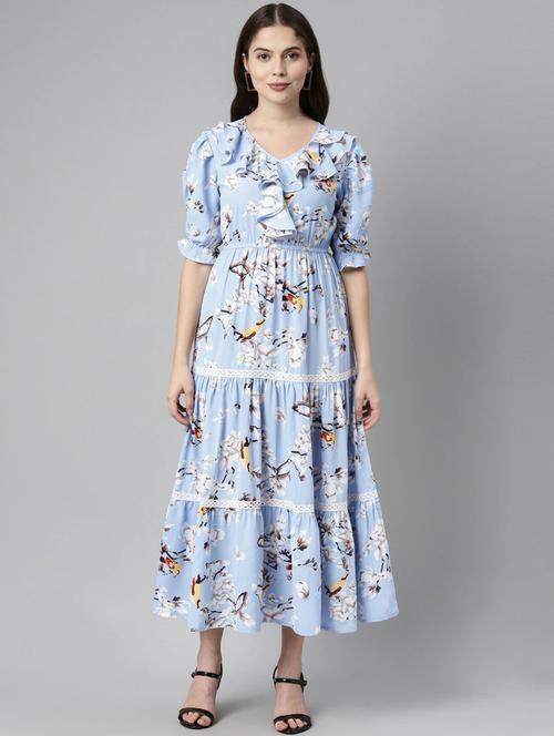 blue floral printed maxi dress - 19345765 - Very Small Image - 1