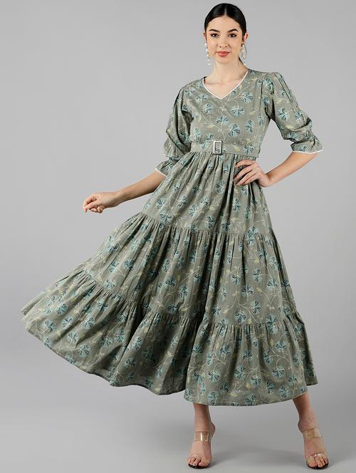 grey cotton fit & flare dress - 19345817 - Very Small Image - 1