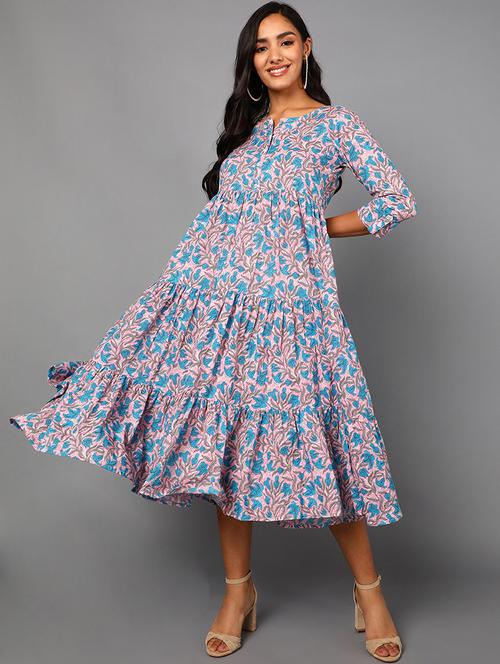purple cotton fit & flare dress - 19345844 - Very Small Image - 1