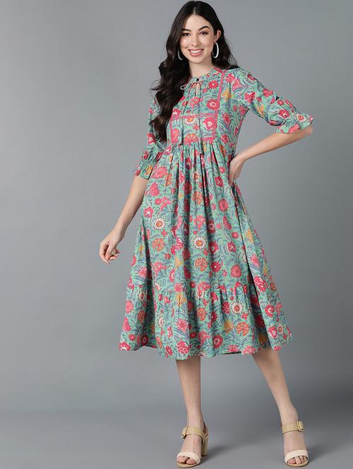 multi cotton fit & flare dress - 19345872 - Very Small Image - 1