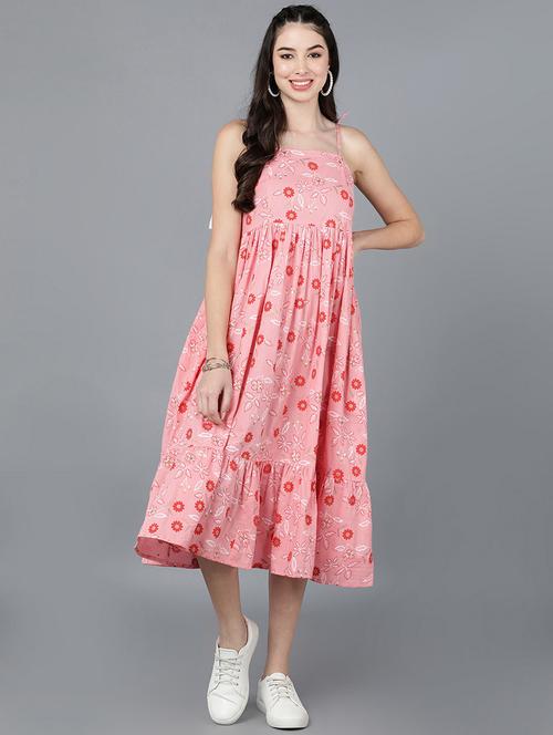 pink cotton fit & flare dress - 19345887 - Very Small Image - 1