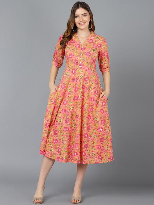 orange cotton fit & flare dress - 19345928 - Very Small Image - 1