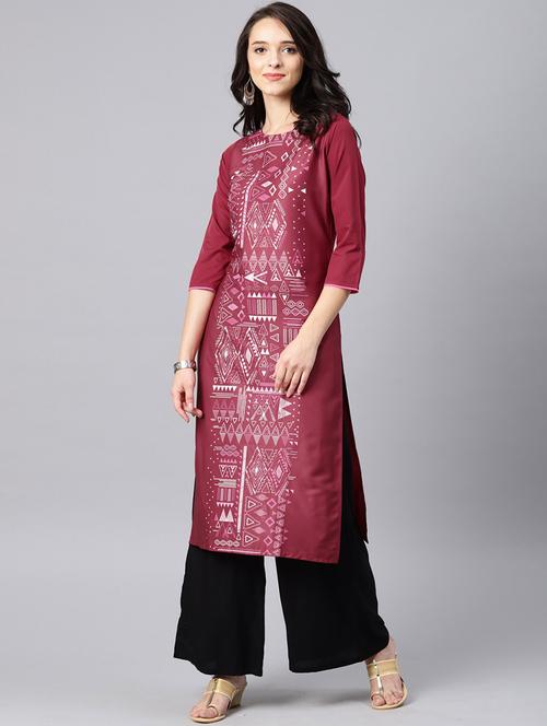 maroon crepe straight kurta - 19346095 - Very Small Image - 1
