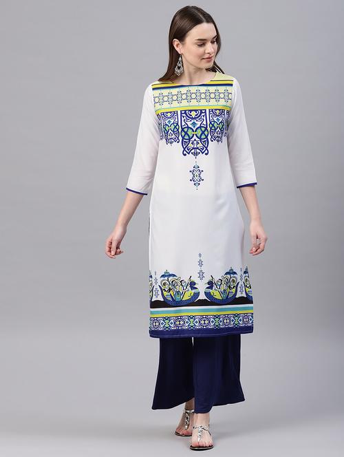 white crepe straight kurta - 19346096 - Very Small Image - 1