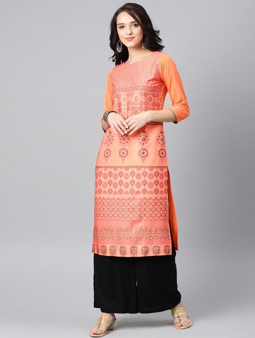 orange crepe straight kurta - 19346097 - Very Small Image - 1