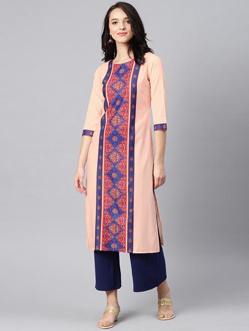 orange crepe straight kurta - 19346099 - Very Small Image - 1