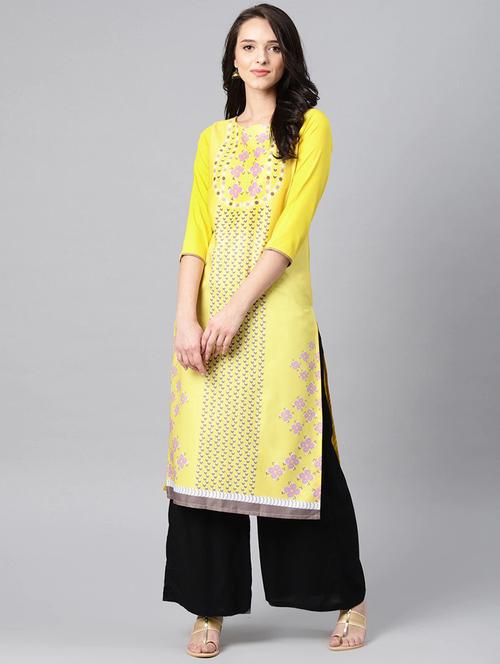 yellow crepe straight kurta - 19346106 - Very Small Image - 1