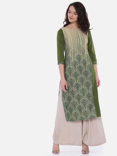 green crepe straight kurta - 19346116 - Very Small Image - 1