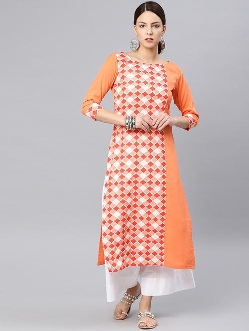 orange crepe straight kurta - 19346121 - Very Small Image - 1