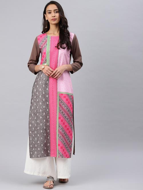 multi colored crepe straight kurta - 19346133 - Very Small Image - 1