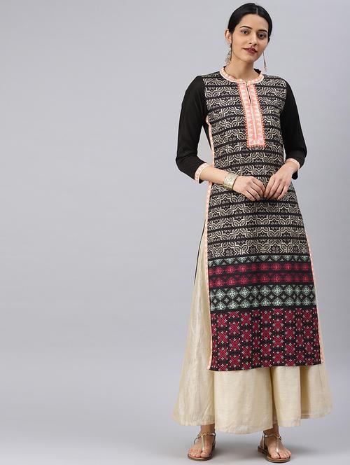 black crepe straight kurta - 19346134 - Very Small Image - 1