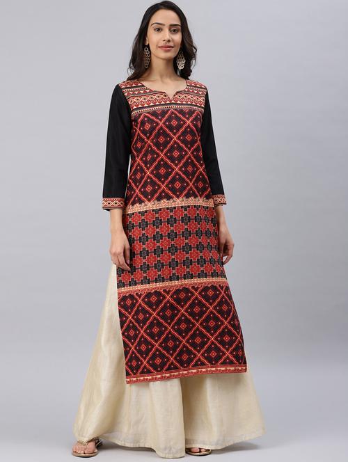 black crepe straight kurta - 19346153 - Very Small Image - 1