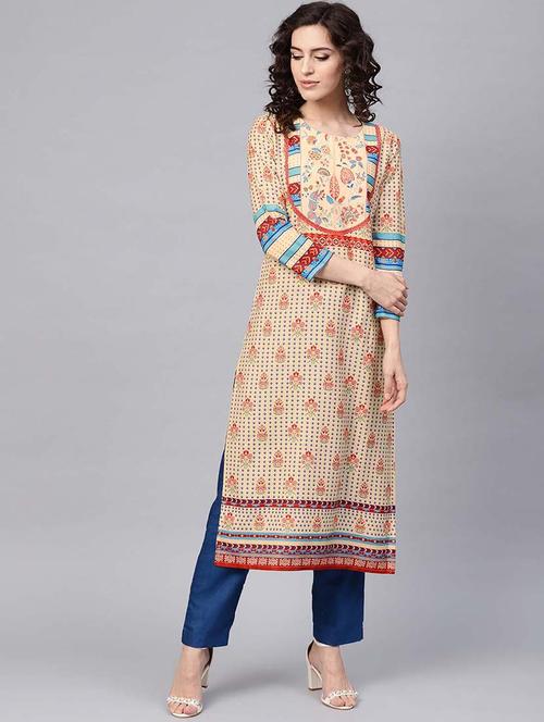 printed straight kurta - 19346199 - Very Small Image - 1