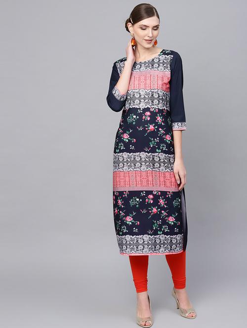 navy crepe straight kurta - 19346218 - Very Small Image - 1