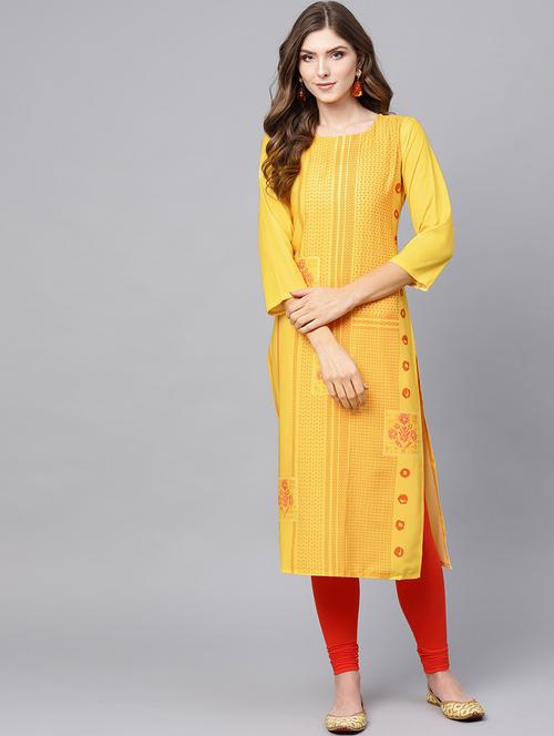 yellow crepe straight kurta - 19346226 - Very Small Image - 1