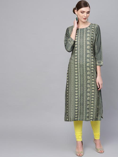 olive crepe straight kurta - 19346239 - Very Small Image - 1
