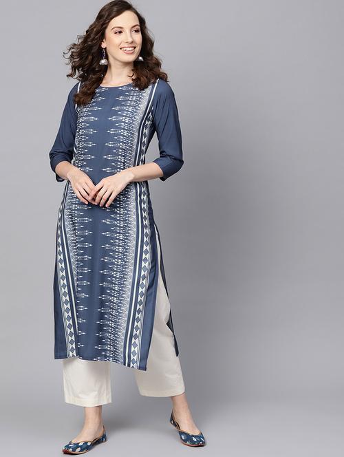 blue crepe straight kurta - 19346249 - Very Small Image - 1