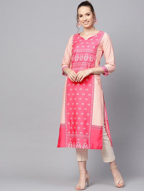 pink crepe straight kurta - 19346263 - Very Small Image - 1