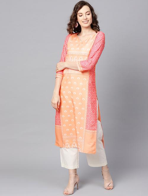 orange crepe straight kurta - 19346267 - Very Small Image - 1