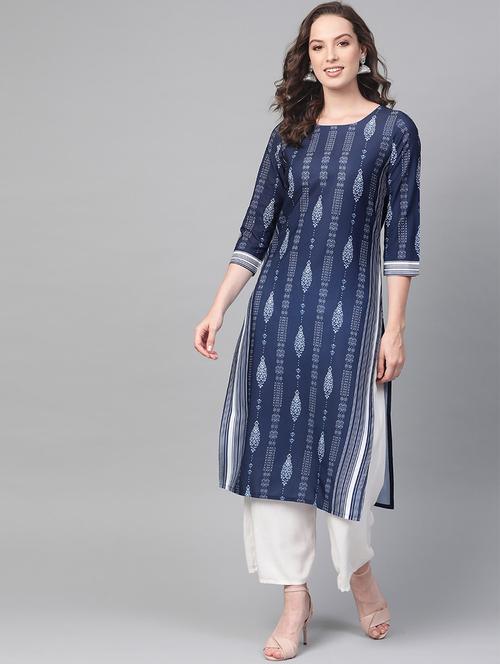 navy crepe straight kurta - 19346272 - Very Small Image - 1