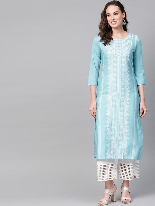 blue crepe straight kurta - 19346276 - Very Small Image - 1