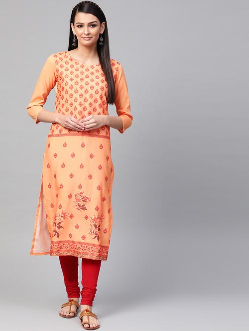 orange crepe straight kurta - 19346280 - Very Small Image - 1
